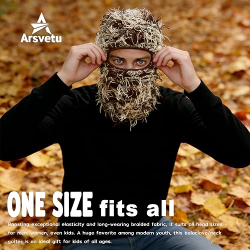 Distressed Ski Mask Balaclava, Yeat Shiesty Knitted Full-Face Mask - color: Coffee