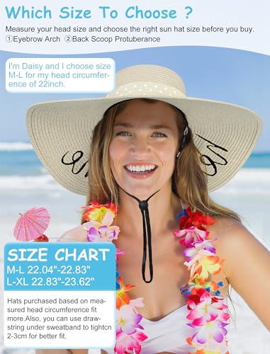 Sun Hats for Women, Summer Wide Brim Straw Beach Hat - color: Light White, size: Large