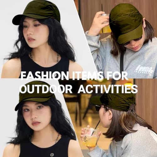 5 Panel Hat, Quick Dry Baseball Cap, Drawstring Elastic Sport Cap for Running, Fishing - color: Dark Green