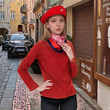 choyaxo 3pcs French Beret Hat Set Costume Accessories Set Including Beret Hat Scarf Crown Pin for Women French Themed Party - style: Romantic Style