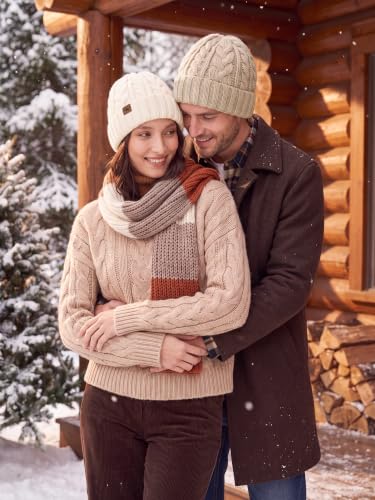 Winter Hats for Women Cable Knit Chunky Skull Cap Fleece Lined Thick Fold Cuff Beanie hat - color: White, style: Wheat Spike