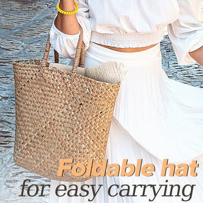 Sun Beach Hats for Women Summer Floppy Wide Brim Sunhat Packable Foldable Lace Travel Vacation - color: Beige, size: Medium