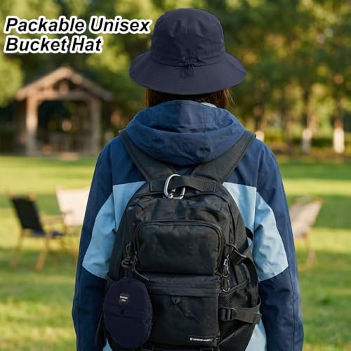Packable Sun Bucket Hat for Women Men Wide Brim Outdoor Hiking Hat - color: Navyblue