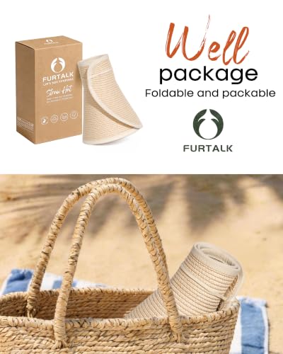 FURTALK Womens Sun Hat with Ponytail Hole Wide Brim Beach Straw Visor - color: Beige