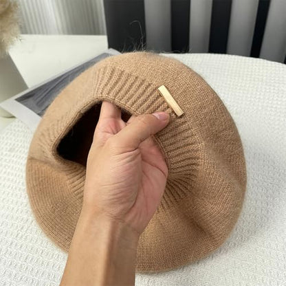 Yanmucy Beret Hat Women Girl, Fluffy Knitted French Beret Warm Classic Beanie Hats Cap for Ladies Men Winter Autumn - color: Khaki
