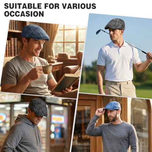 2Pcs Men's Newsboy Cap Cotton Flat Ivy Gatsby Driving Hat - color: Nz1-black+lightblue