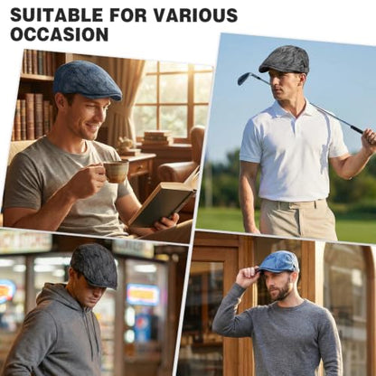 2Pcs Men's Newsboy Cap Cotton Flat Ivy Gatsby Driving Hat - color: Nz1-lightblue+deepblue