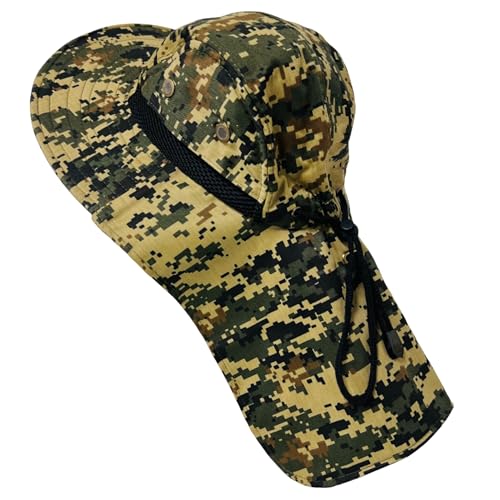Packable and Adjustable Mesh Boonie Sun Hat with Neck Flap - color: Green/Tan Digital Camo