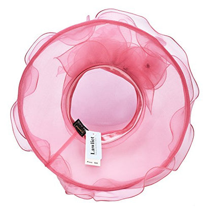 Lawliet Womens Flower Wedding Occasion Wide Brim Church Dress Sun Hat A341 - color: Medium Pink, size: One Size