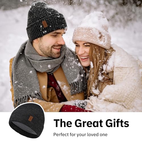 Winter Beanie for Men Women, Cuffed Knitted Fleece Lined Unisex Soft Warm Running Cycling Ski Hat Stocking Beanies Skull Cap - color: Light Grey