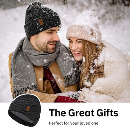 Winter Beanie for Men Women, Cuffed Knitted Fleece Lined Unisex Soft Warm Running Cycling Ski Hat Stocking Beanies Skull Cap - color: Light Grey