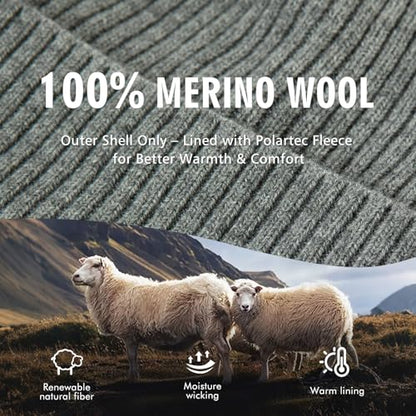 TOP-EX 100% Australian Merino Beanie, S/M-XL/XXL, Polartec Fleece Lined - color: Te94586_grey, size: Medium-Large
