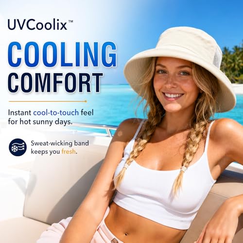 TOP-EX UVCoolix UPF 50+ Wide Brim Ponytail Sun Hat - color: Grey, size: Medium