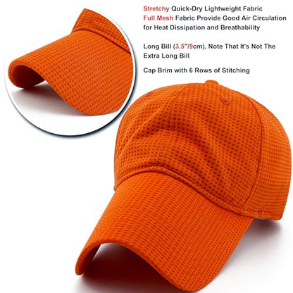 Long Brim Golf/Running Hat Full Mesh Baseball Cap Breathable - color: Blaze-orange, size: One Size