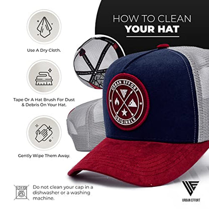 Urban Effort Trucker Hat for Men & Women, Mesh Back Baseball Cap, 5 Panel - color: Blue + Wine, style: Mesh Back