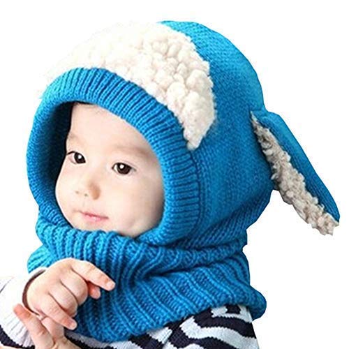 Scarf Woolen Earflap Hood Warm Skull Knit Caps，Crochet Earflap Pilot Hats Beanie Cap for Toddlers Baby Girls and Boys - color: Hat4-blue