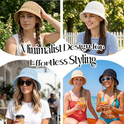 Breathable Cotton Bucket Hat Lightweight Packable Cloche Hat Sun Beach Cap - color: Black