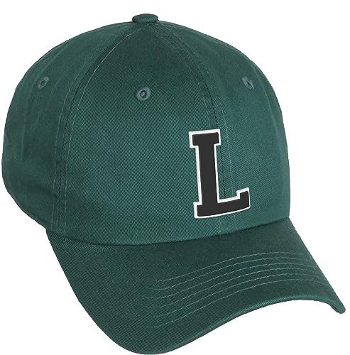 Daxton Classic 3D Varsity White Black Initial A to Z Letters Baseball Cap Dad Hat - color: Hunter Green, style: Letter L