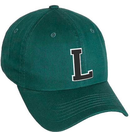Daxton Classic 3D Varsity White Black Initial A to Z Letters Baseball Cap Dad Hat - color: Hunter Green, style: Letter L