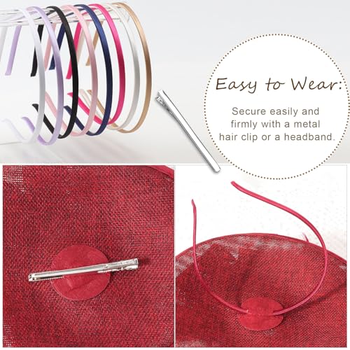 AQOKKA Women Fascinators Hats Flower Mesh Feathers Headband Clip - color: 1 Pc Feather Fascinators : Burgundy a