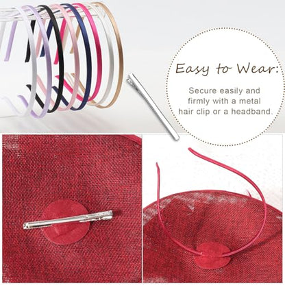 AQOKKA Women Fascinators Hats Flower Mesh Feathers Headband Clip - color: 1 Pc Feather Fascinators : Burgundy a