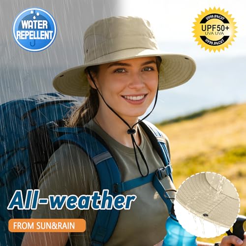 ZOORON Sun Hats for Men Women, Wide Brim Safari Hats UV Protection UPF50+ Waterproof Boonie Hats for Fishing Hiking Camping - color: 1pack-x-beige