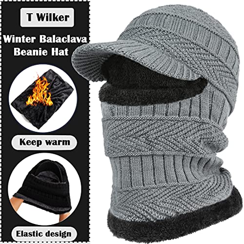 2Pcs Winter Knit Beanie Balaclava Hat Anti-Slip Touch Screen Mittens Set Thermal Ski Mask Cap Unisex for Womens Mens - color: Grey