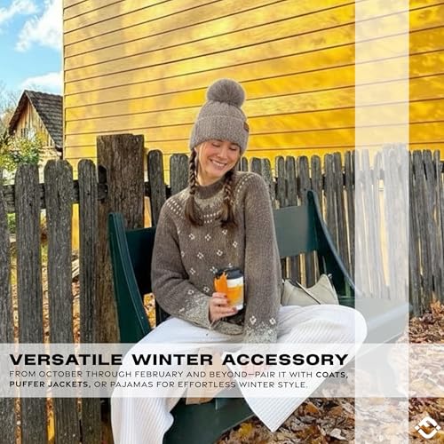 Funky Junque Beanie for Women Ultra Soft Chenille Faux Fur Pom Pom Winter Hats Warm Ski Cap Fashion - color: Terry Chenille - Light Grey
