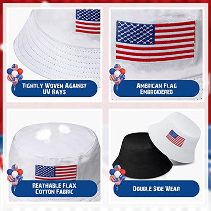 Thenshop 4 Pcs American Flag Bucket Hat Men Patriotic USA Fisherman Cap