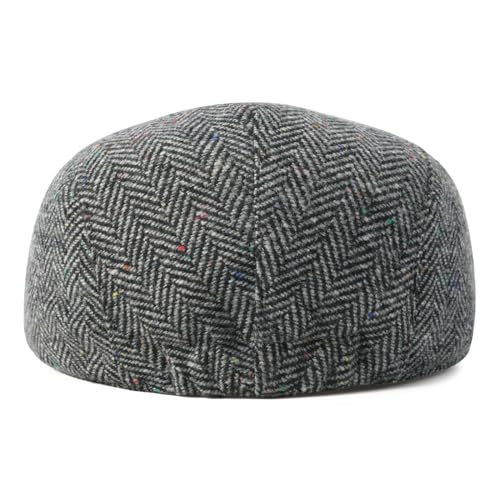 FEINION Men Wool Blend Flat Cap Tweed Newsboy Ivy Hat - color: Flecked Grey