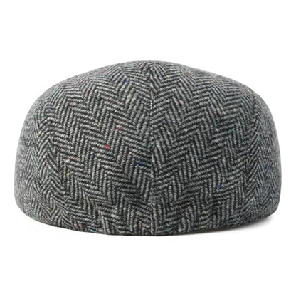 FEINION Men Wool Blend Flat Cap Tweed Newsboy Ivy Hat - color: Flecked Grey