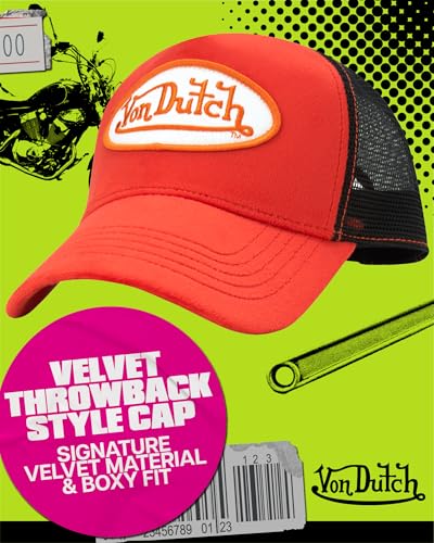 Von Dutch Unisex Velvet Trucker Hat, Curved Bill, Mesh Back, Snapback - color: Red