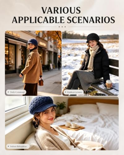 YSense 2 Pack Womens Winter Hats Warm Knit Beanie with Visor - color: Dark Blue Black