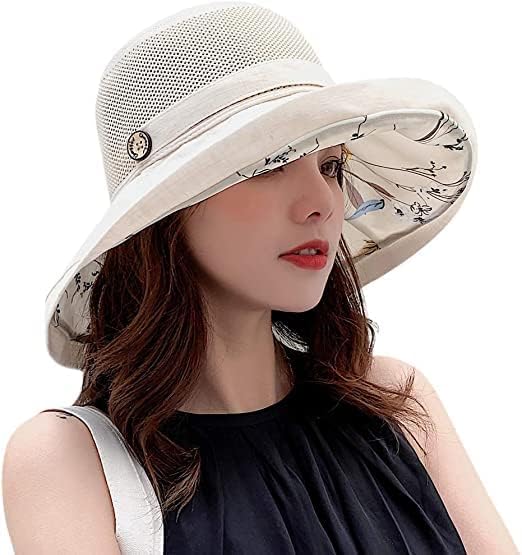 Summer Mesh Sun Hats for Women UV Protection Wide Brim Packable Bucket Hat - color: Beige