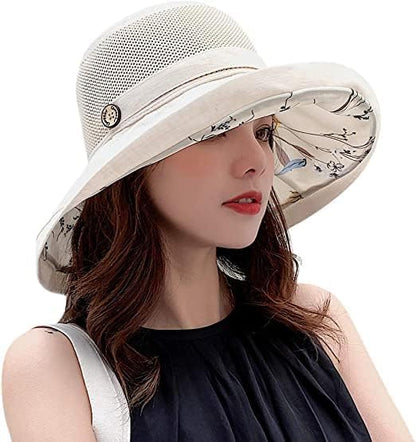 Summer Mesh Sun Hats for Women UV Protection Wide Brim Packable Bucket Hat - color: Beige