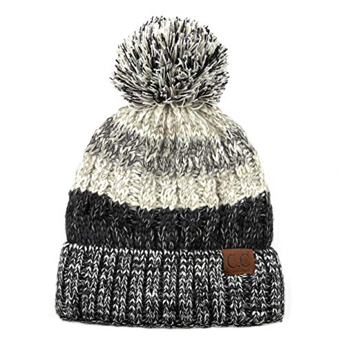 C.C Exclusives Women's Winter Seed Stitched Confetti Pom Beanie Hat (HAT-1816)(HAT-2214)(HAT-2085)(HAT-3841) - color: Hat:black/Grey