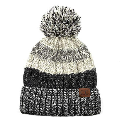 C.C Exclusives Women's Winter Seed Stitched Confetti Pom Beanie Hat (HAT-1816)(HAT-2214)(HAT-2085)(HAT-3841) - color: Hat:black/Grey