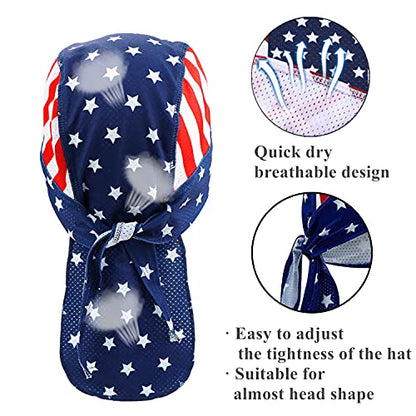 4 Pack Head Wraps Cycling Caps Dew Rag Skull Caps Beanie Cap Do Rags, Pirate Hats, Doo Rag, Durag Bandana - color: Flags, size: One Size