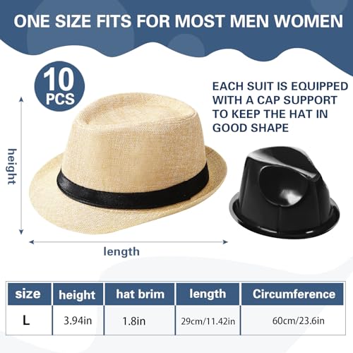 Haysandy 10 Pack 1920s Fedora Hats for Men Short Brim Sun Panama Hats for Men Women Party Costume - color: Beige Yellow