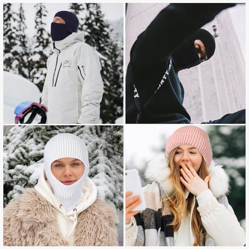TAGVO Balaclava Ski Ful Face Mask, Thermal Knitted Motorcycle Beanie Hood Hat Neck Warmer Balaclava for Man Women - color: White