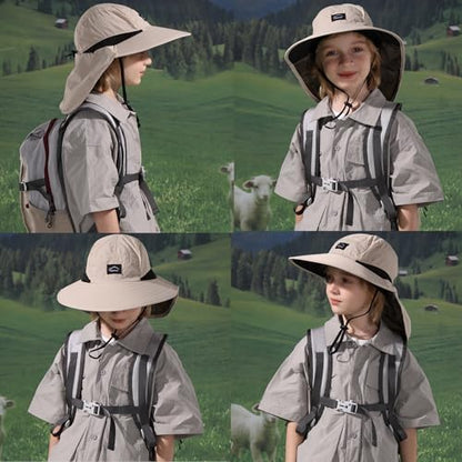ZOORON Kids Sun Hat with Neck Flap Beach Fishing Bucket for Boys Girls - color: Khaki