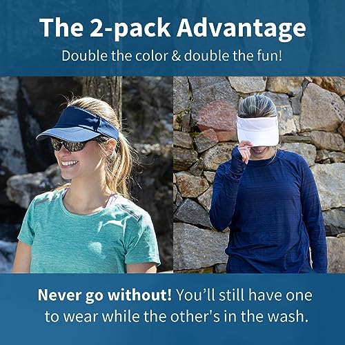 TrailHeads Women's Performance Sun Visor Hat for Running, Golf & Sports - color: White & Navy