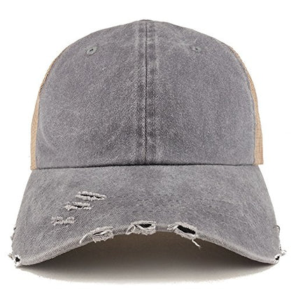 Trendy Apparel Shop Pigment Dyed Front Mesh Back Frayed Bill Trucker Cap - color: Grey