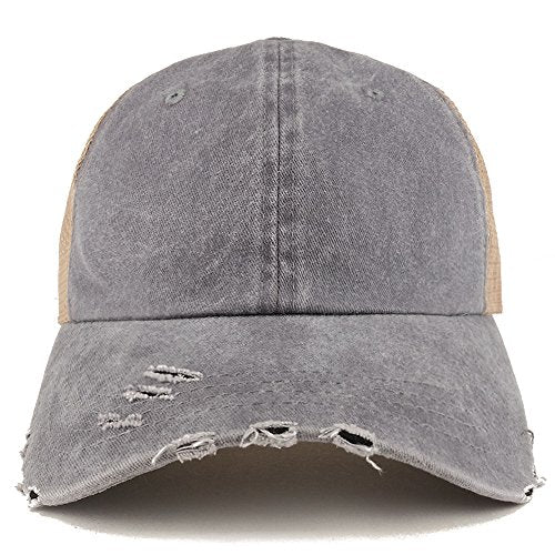 Trendy Apparel Shop Pigment Dyed Front Mesh Back Frayed Bill Trucker Cap - color: Grey