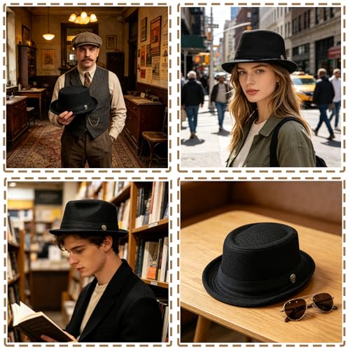 XGOPTS Unisex Summer Mesh Straw Porkpie Hat Trilby Jazz Fedora Panama Hats - color: Black