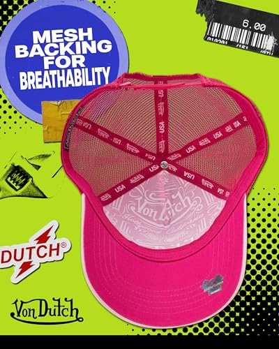 Von Dutch Unisex Trucker Hat, Colorblock, Mesh Back, Curved Bill, Snapback - color: Pink Tint