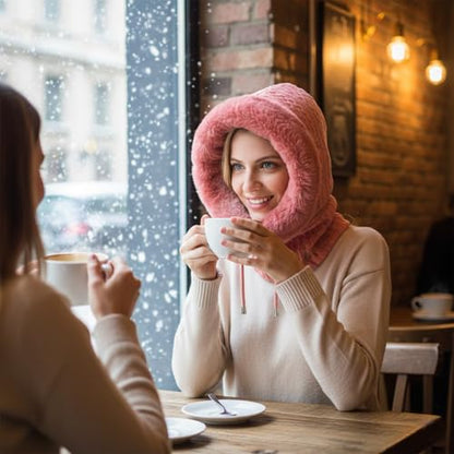 HUAMULAN Women Cable Knit Balaclavas Winter Fleece Lined Beanie Hat - color: Dusty Pink