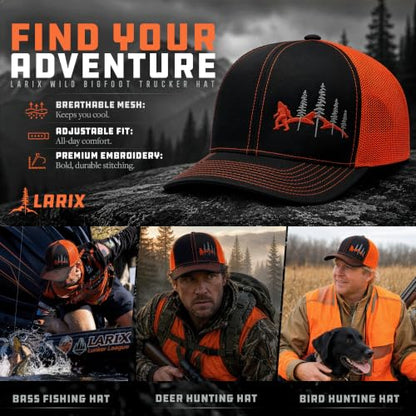 LARIX Trucker Hat Men - Snapback Cap with Breatheable Mesh Back, Hats for men, Mens Hat, Mens Trucker Hats - color: Black Orange (Wb)
