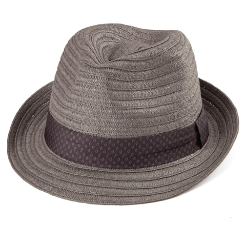 LADYBRO Straw Trilby Hat for Men Summer Sun Fedoras Beach Panama Adjustable - color: 004 Grey, size: Medium-Large
