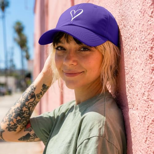 Hand Drawn Heart Hat Womens Embroidered Baseball Cap - color: Purple